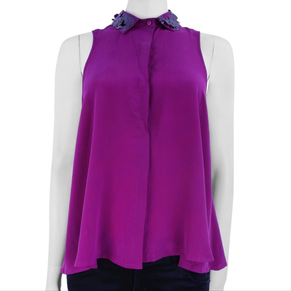 Animale Magenta Sleeveless Blouse with Floral Collar